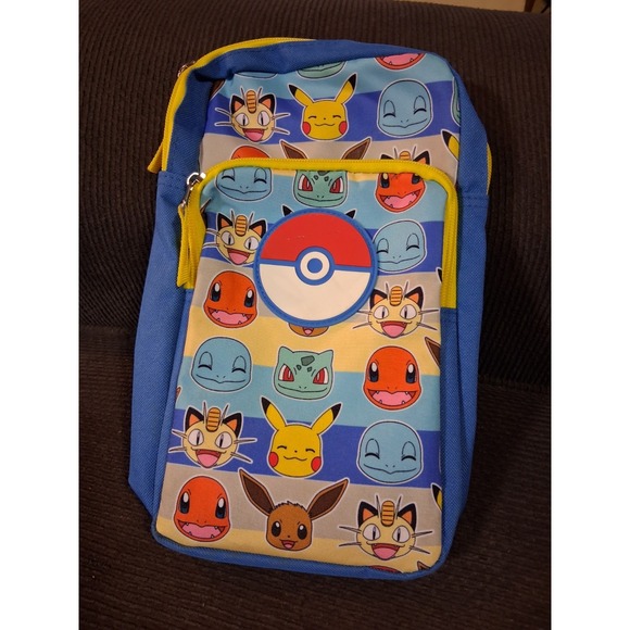 Pokémon Champions Crossbody Bag Blue Canvas Print Adjustable Strap Zipper - Picture 1 of 3
